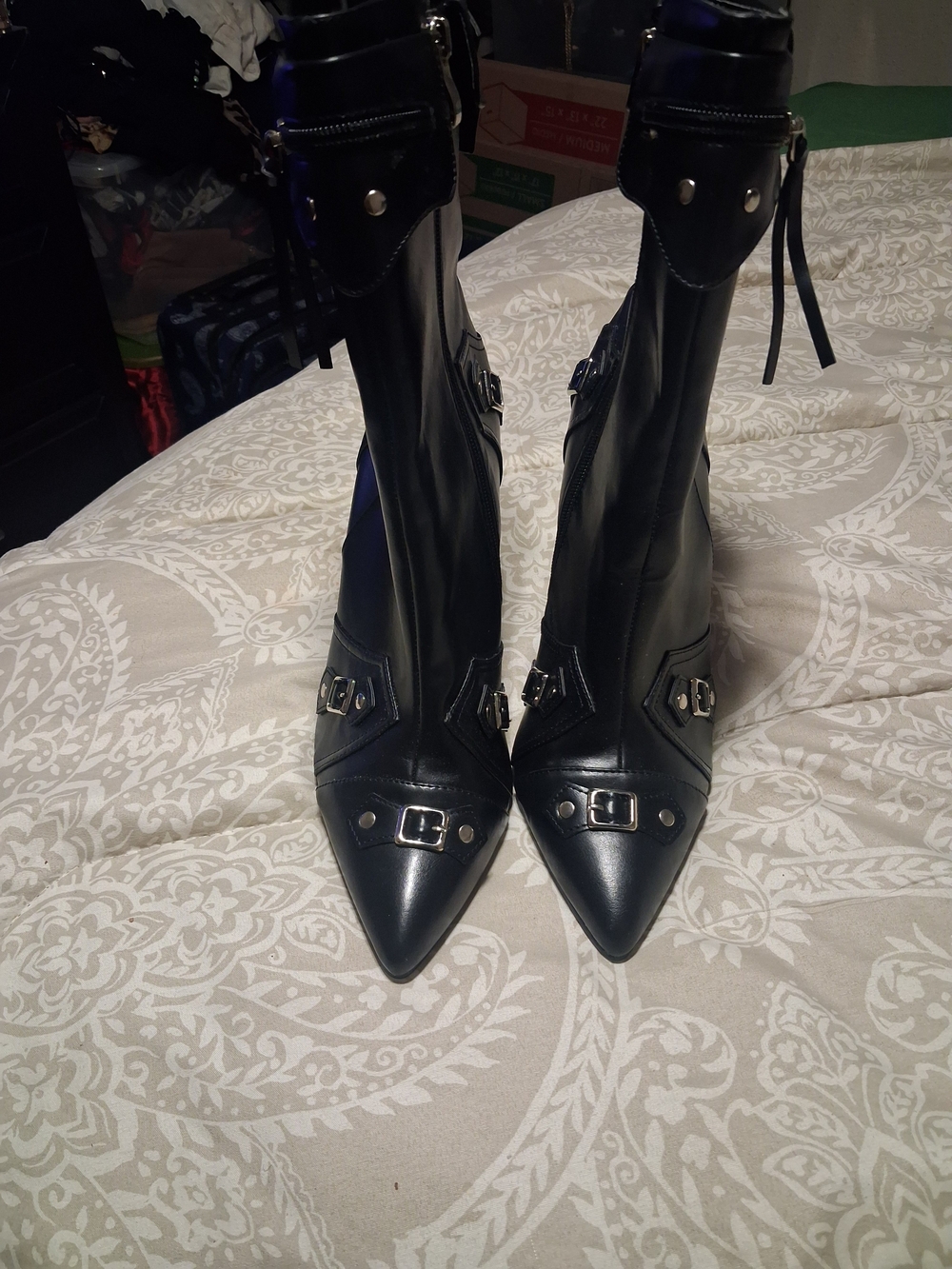 Women’s Black Catfight Toe Buckle Ankle Boots Size 10 NEW